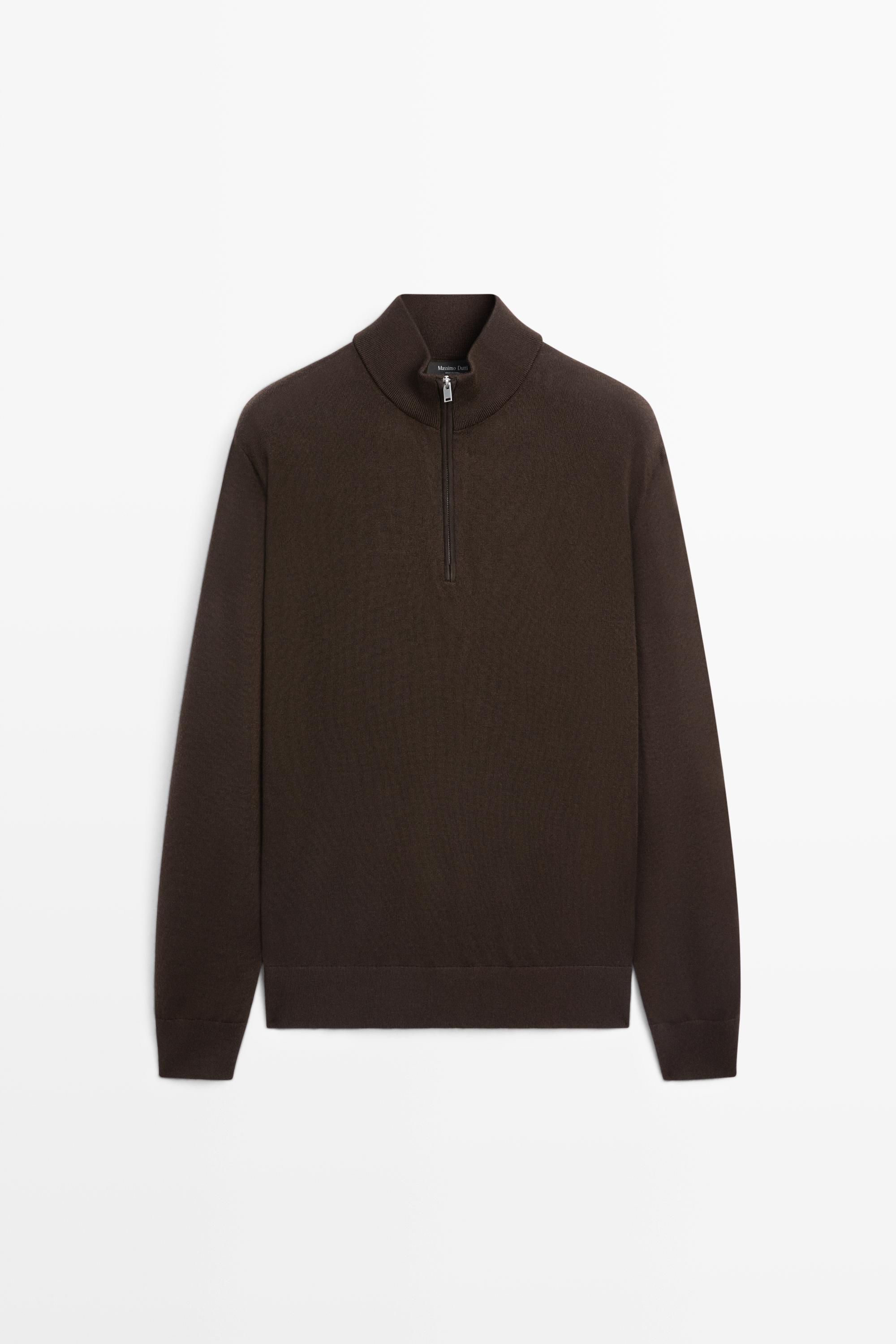 Merino wool blend mock neck knit sweater
